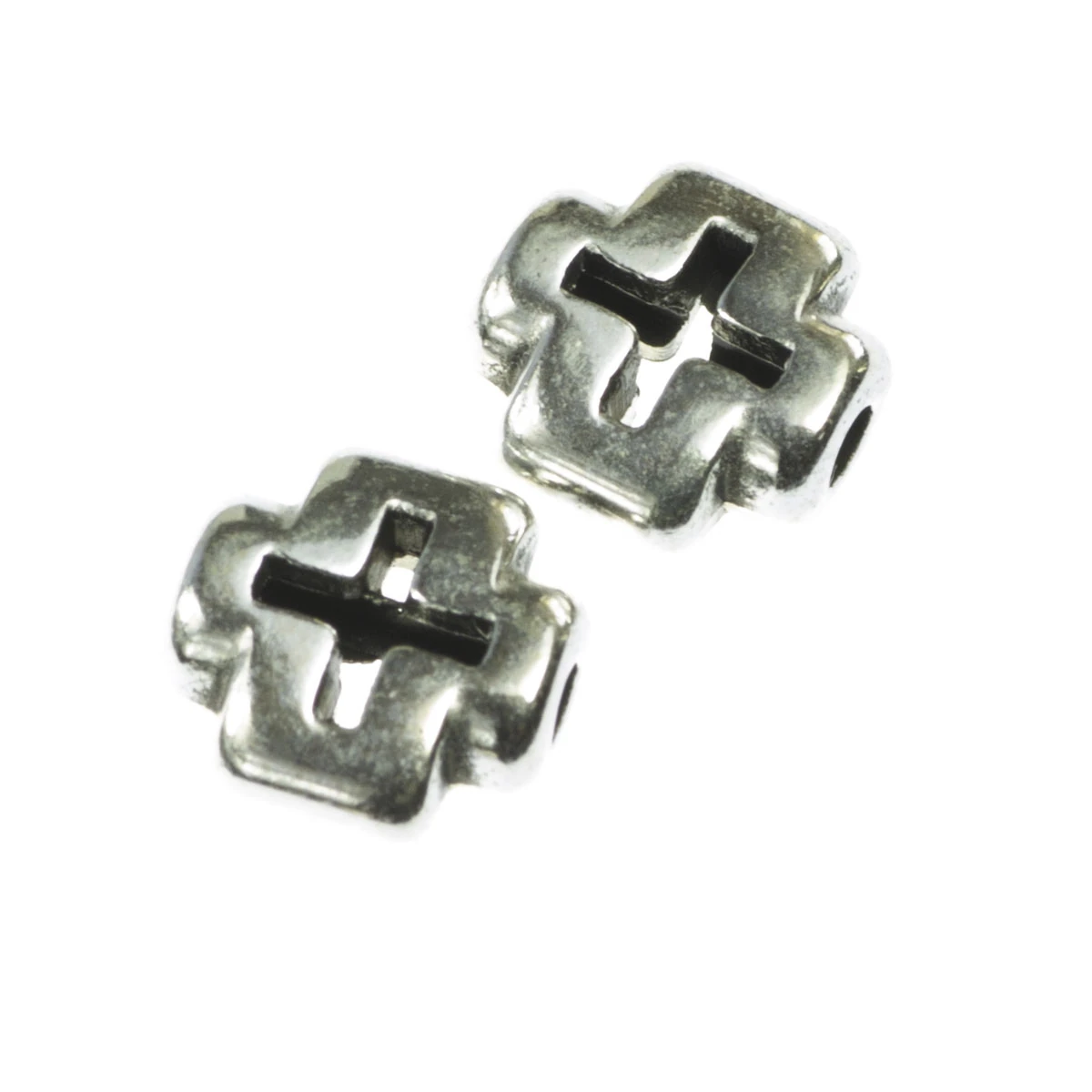 Distantiere - Distantier patrat model cruce, zamac placat cu argint, 8x8 mm, gros. 3 mm