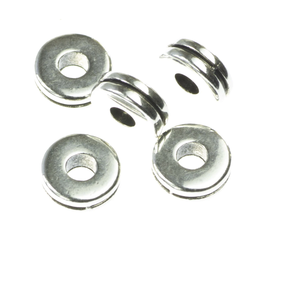 Distantiere - Distantier rotund, zamac placat cu argint, D 6 mm, gros. 2 mm, orif. 2 mm