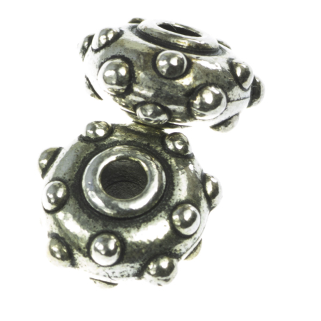 Accesorii metalice - Distantier texturat, aliaj placat argint antichizat, l 5 mm, D 11 mm, orif. 2 mm