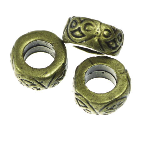Accesorii metalice - Distantier texturate, zamac placat cu alama, l 4 mm, D 8 mm, orif. 4 mm