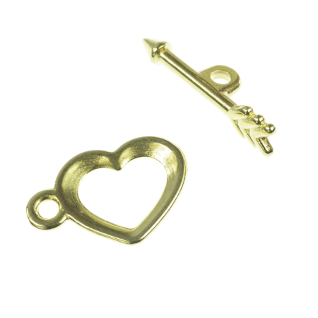 Accesorii metalice - Inchizatoare inima cu sageata, zamac placat cu aur, 20x12 mm, gros. 1.5 mm