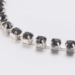 Accesorii metale comune - Lant argintiu cu stras rhinestone negru
