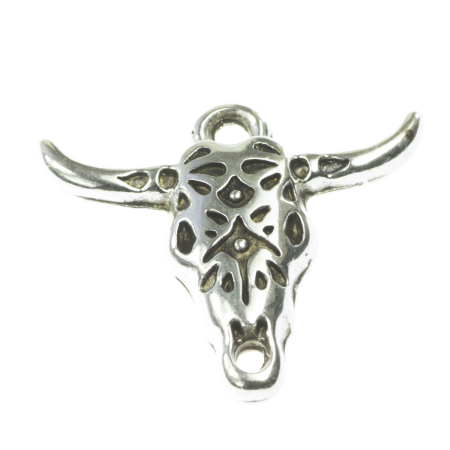Accesorii metalice - Link cap de taur, zamac placat cu argint, 21x24 mm