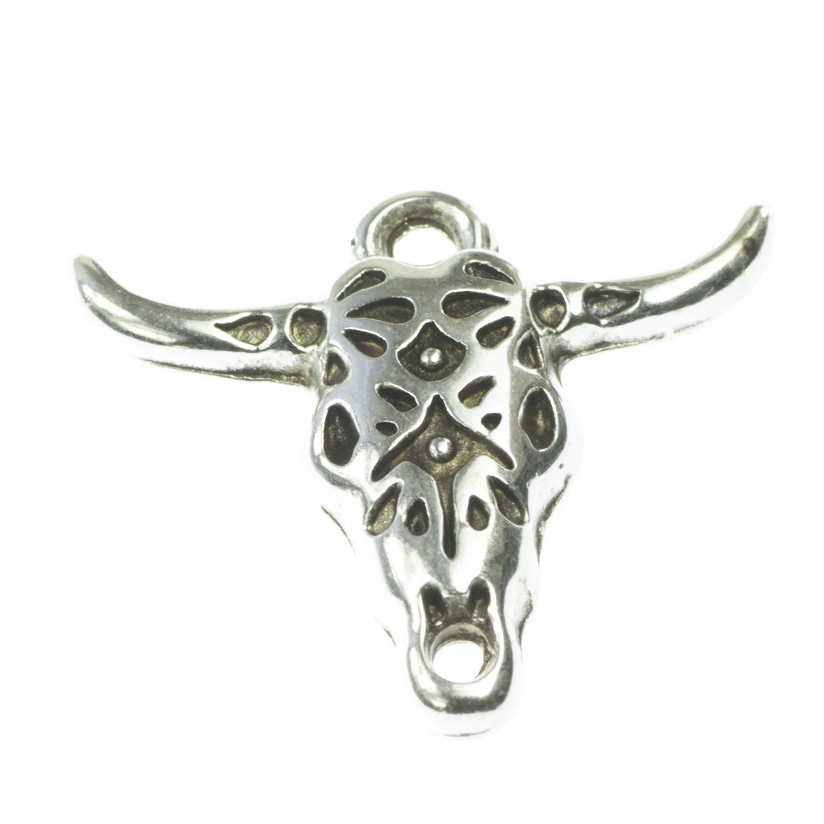 Conectori, link-uri si tuburi - Link cap de taur, zamac placat cu argint, 21x24 mm