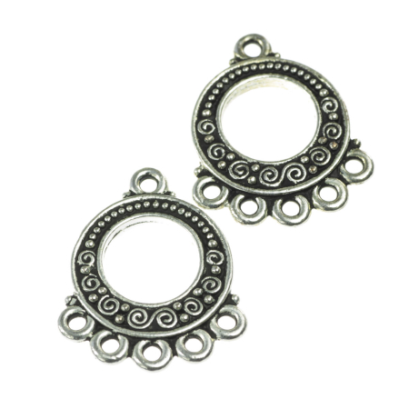 Accesorii metalice - Link chandelier motiv floral, aliaj placat argint antichizat, 22x21 mm, gros. 2.5 mm