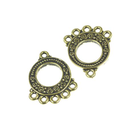 Accesorii metalice - Link chandelier motiv floral, aliaj placat cu aur antichizat, 22x21 mm, gros. 2.5 mm