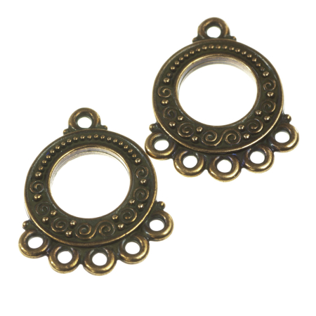Accesorii metalice - Link chandelier motiv floral, aliaj placat cupru antichizat, 22x21 mm, gros. 2.5 mm