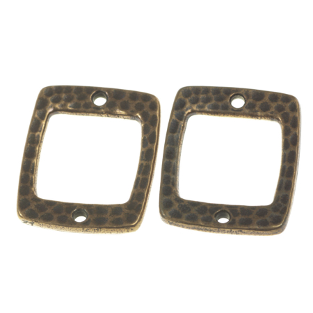 Accesorii metalice - Link dreptunghiular texturat, aliaj placat cupru antichizat, 21x16 mm, gros. 2 mm