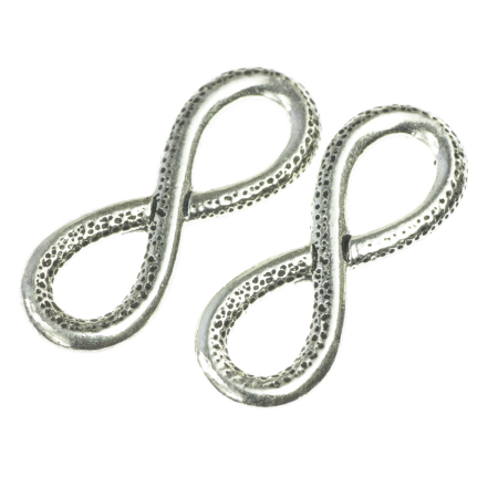 Accesorii metalice - Link infinit, texturat, aliaj placat argint antichizat, 32x12 mm, gros. 2.5 mm
