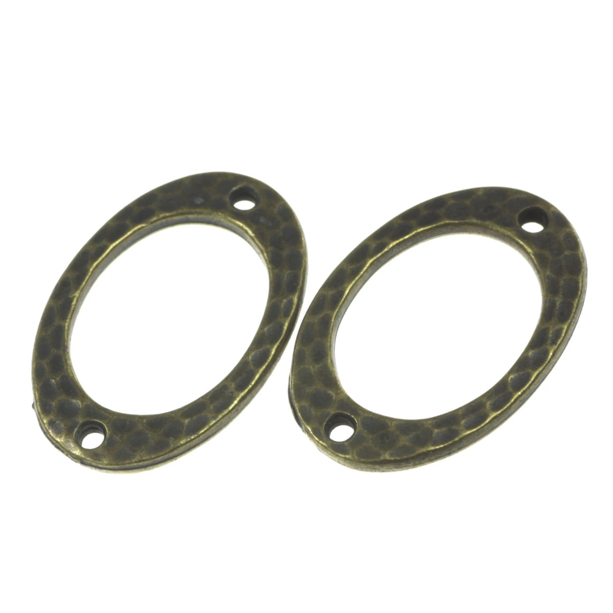 Conectori, link-uri si tuburi - Link oval texturat, aliaj placat cu alama antichizata, 19x16 mm, gros. 2 mm, orif. 1 mm