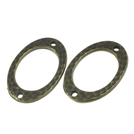 Accesorii metalice - Link oval texturat, aliaj placat cu alama antichizata, 19x16 mm, gros. 2 mm, orif. 1 mm