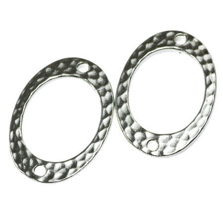 Accesorii metalice - Link oval texturat, aliaj placat cu argint, 19x16 mm, gros. 2 mm, orif. 1 mm
