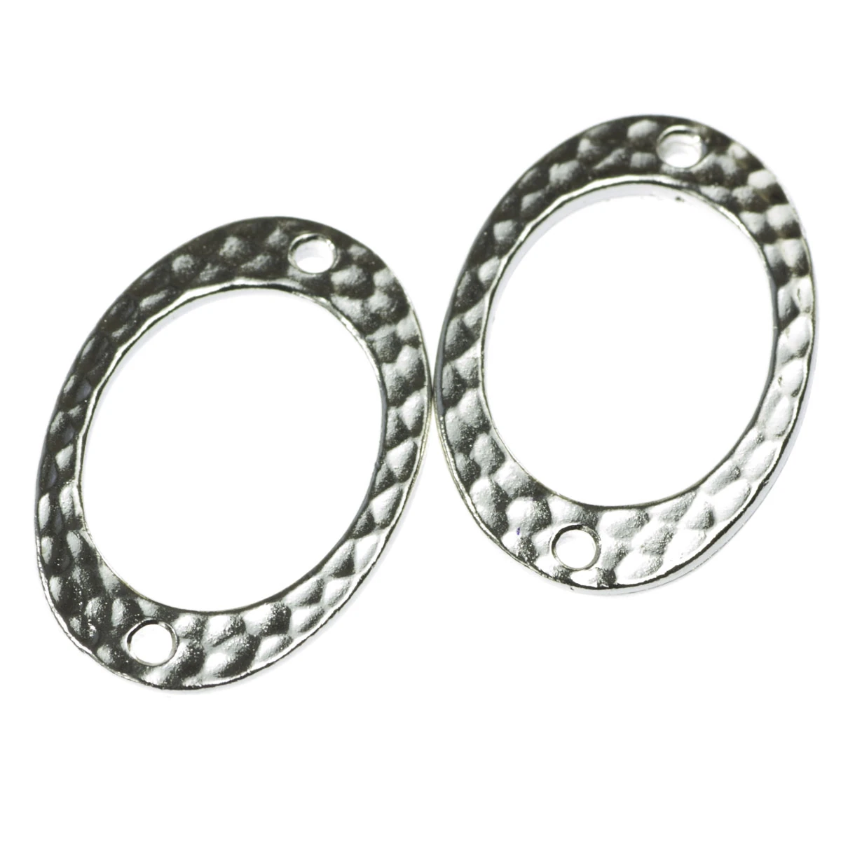 Conectori, link-uri si tuburi - Link oval texturat, aliaj placat cu argint, 19x16 mm, gros. 2 mm, orif. 1 mm