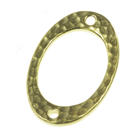 Accesorii metalice - Link oval texturat, aliaj placat cu aur, 19x16 mm, gros. 2 mm, orif. 1 mm
