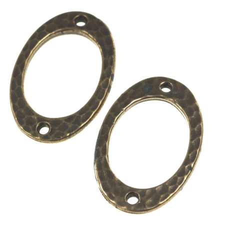 Accesorii metalice - Link oval texturat, aliaj placat cupru antichizat, 19x16 mm, gros. 2 mm, orif. 1 mm
