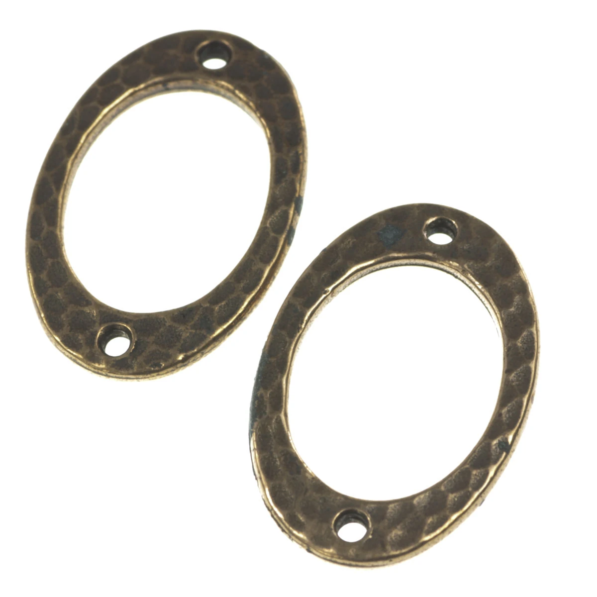 Conectori, link-uri si tuburi - Link oval texturat, aliaj placat cupru antichizat, 19x16 mm, gros. 2 mm, orif. 1 mm