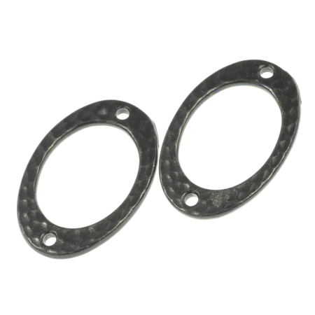 Accesorii metalice - Link oval texturat, negru, 19x16 mm, gros. 2 mm, orif. 1 mm
