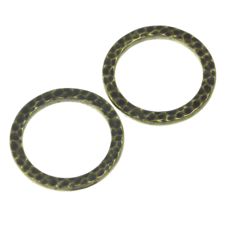 Accesorii metalice - Link rotund texturat, aliaj placat cu alama antichizata, D 19 mm, gros. 2 mm