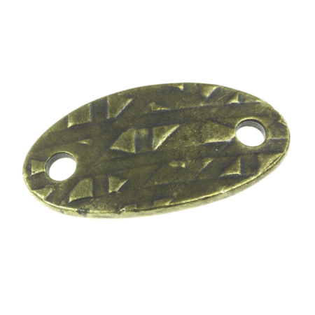 Accesorii metalice - Link texturat, aliaj placat cu alama antichizata, 25x13 mm, gros. 1.2 mm, orif. 2 mm