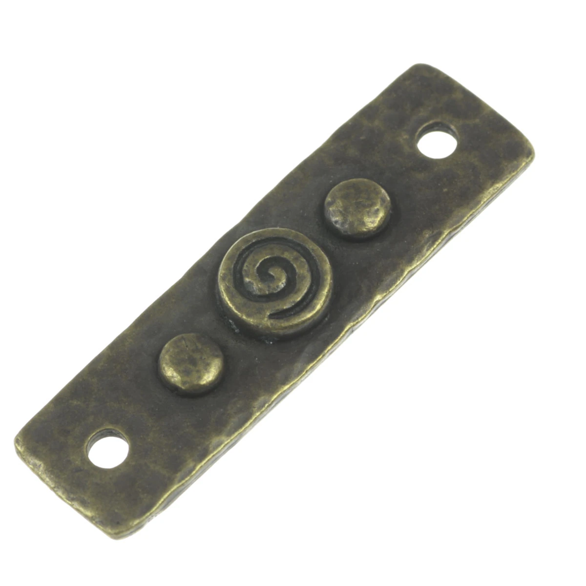 Conectori, link-uri si tuburi - Link texturat, aliaj placat cu alama antichizata, 39x11 mm, gros. 1 mm, orif. 2 mm