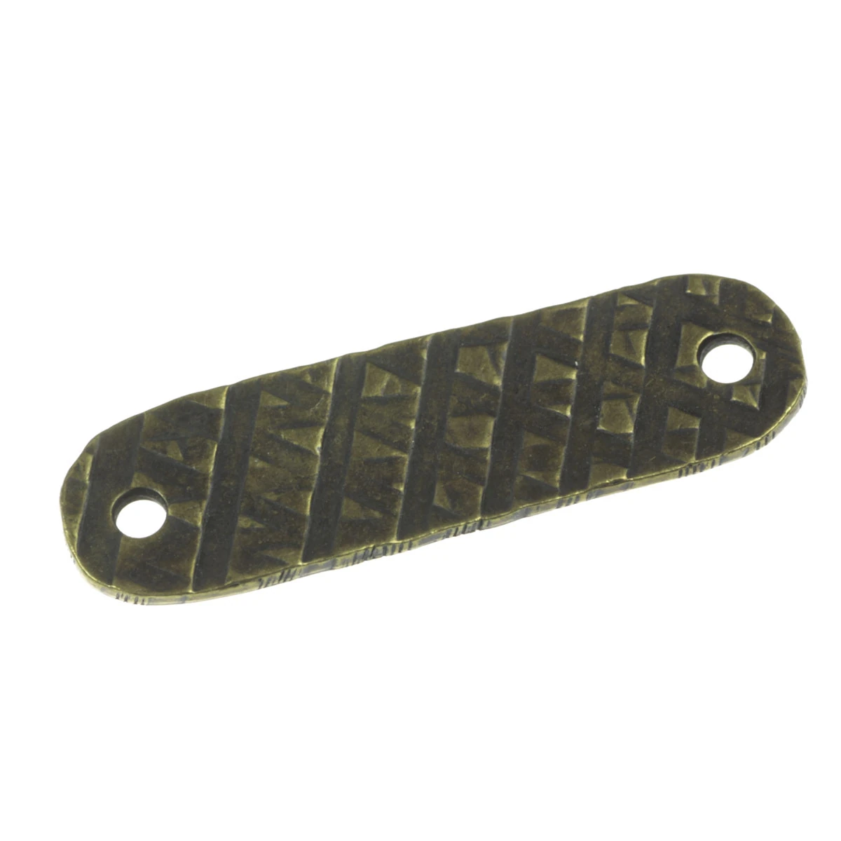 Conectori, link-uri si tuburi - Link texturat, aliaj placat cu alama antichizata, 41x12 mm, gros. 1.5 mm, orif. 2 mm
