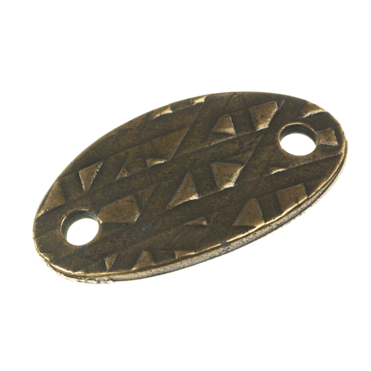 Conectori, link-uri si tuburi - Link texturat, aliaj placat cupru antichizat, 25x13 mm, gros. 1.2 mm, orif. 2 mm