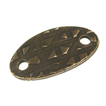 Accesorii metalice - Link texturat, aliaj placat cupru antichizat, 25x13 mm, gros. 1.2 mm, orif. 2 mm