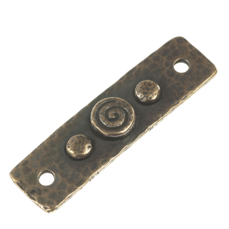 Accesorii metalice - Link texturat, aliaj placat cupru antichizat, 39x11 mm, gros. 1 mm, orif. 2 mm