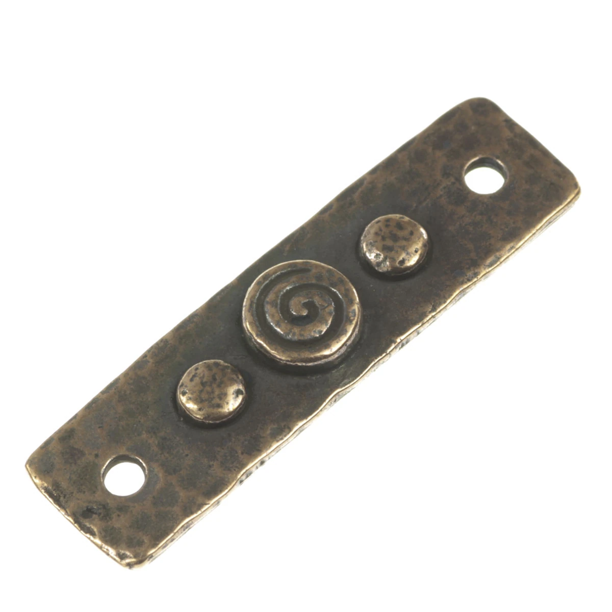 Conectori, link-uri si tuburi - Link texturat, aliaj placat cupru antichizat, 39x11 mm, gros. 1 mm, orif. 2 mm