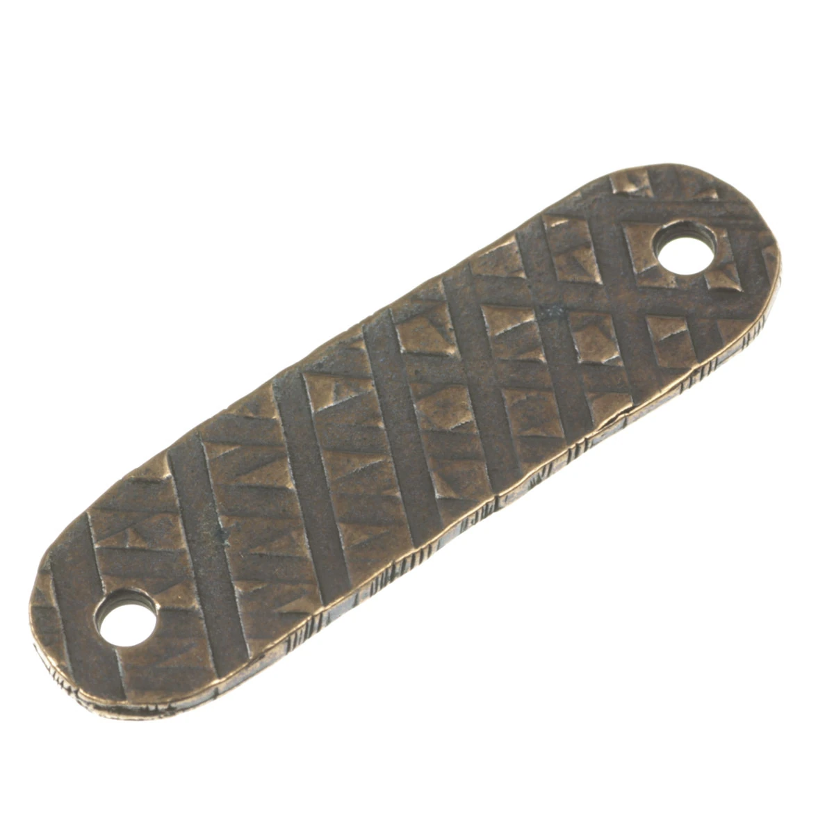 Conectori, link-uri si tuburi - Link texturat, aliaj placat cupru antichizat, 41x12 mm, gros. 1.5 mm, orif. 2 mm