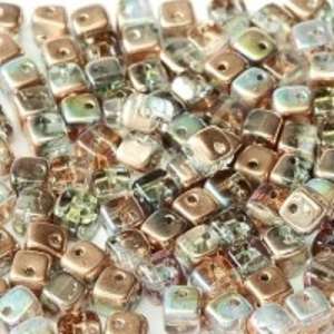 Margele Cehia - Margele cehesti Crisscross cube Crystal Copper Rainbow 2hole