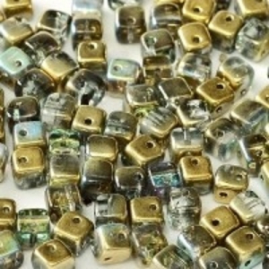 Margele Cehia - Margele cehesti Crisscross cube Crystal Golden Rainbow 2hole