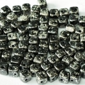 Margele Cehia - Margele cehesti Crisscross cube Jet Antique Chrome 2hole