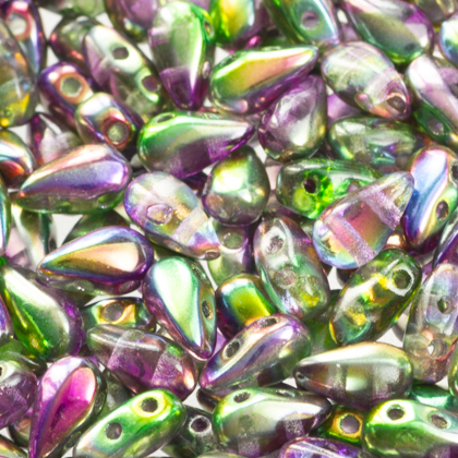 Margele cehesti DropDuo - Margele cehesti DropDuo 3 x 6 mm Crystal Magic Green