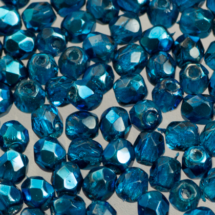 Fire Polish - Fire Polished 3 mm Crystal Aqua Metallic Ice