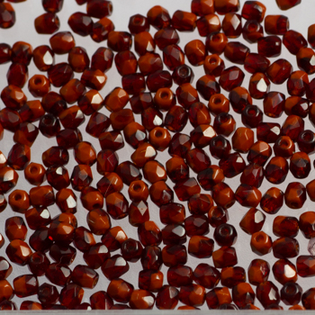 Fire Polish - Margele cehesti Fire Polished 3 mm Crystal Ruby bicolor