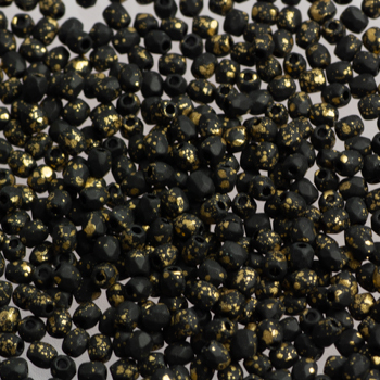 Fire Polish - Margele cehesti Fire Polished 3 mm Jet  mat Metalic Gold