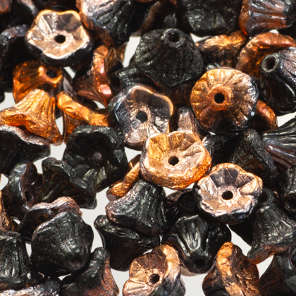 Flower Cup Beads 7 x 5 mm Jet Sunset