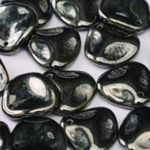 Margele Cehia - Margele cehesti Rose petal 14x13 mm Jet hematite