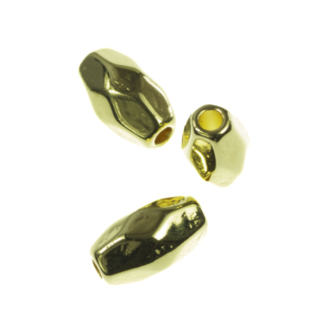 Accesorii metalice - Margele metalice ovale, fatetate, zamac placat cu aur, L 7 mm, D 4 mm