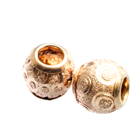 Margele si tuburi - Margele rotunde texturate, argint 925 placat cu aur roz, latime 9 mm, diametrul 10 mm