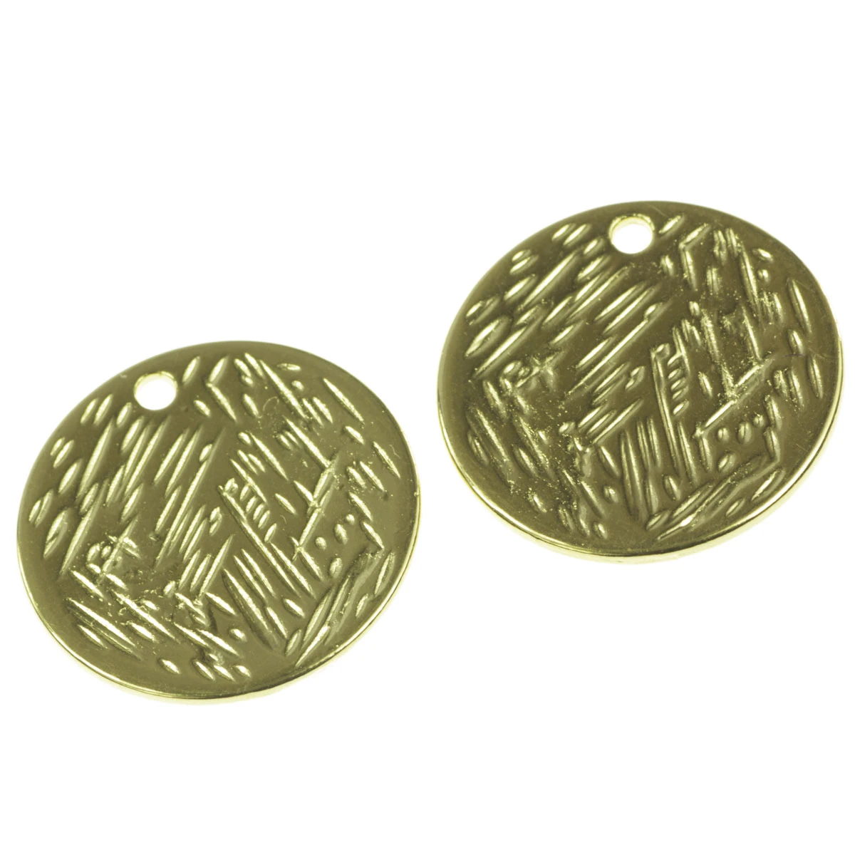 Pandantive, accesorii pandantive - Pandantiv banut texturat, zamac placat cu aur, D 20 mm, gros. 1 mm