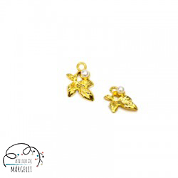 Accesorii metale comune - Pandantiv frunza cu perla 10x12 mm zamac auriu