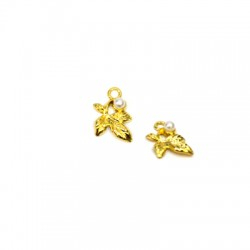 Pandantive, accesorii pandantive - Pandantiv frunza cu perla 10x12 mm zamac auriu