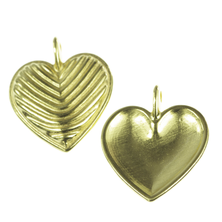Accesorii metalice - Pandantiv inima texturata, zamac placat cu aur, 24x20 mm, gros. 2 mm