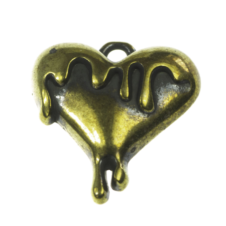 Accesorii metalice - Pandantiv inima, zamac placat cu alama, 17x16 mm