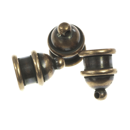 Accesorii metalice - Terminatii lant (sirag), aliaj placat cupru antichizat, L 13 mm, D 10 mm, orif. 1 mm