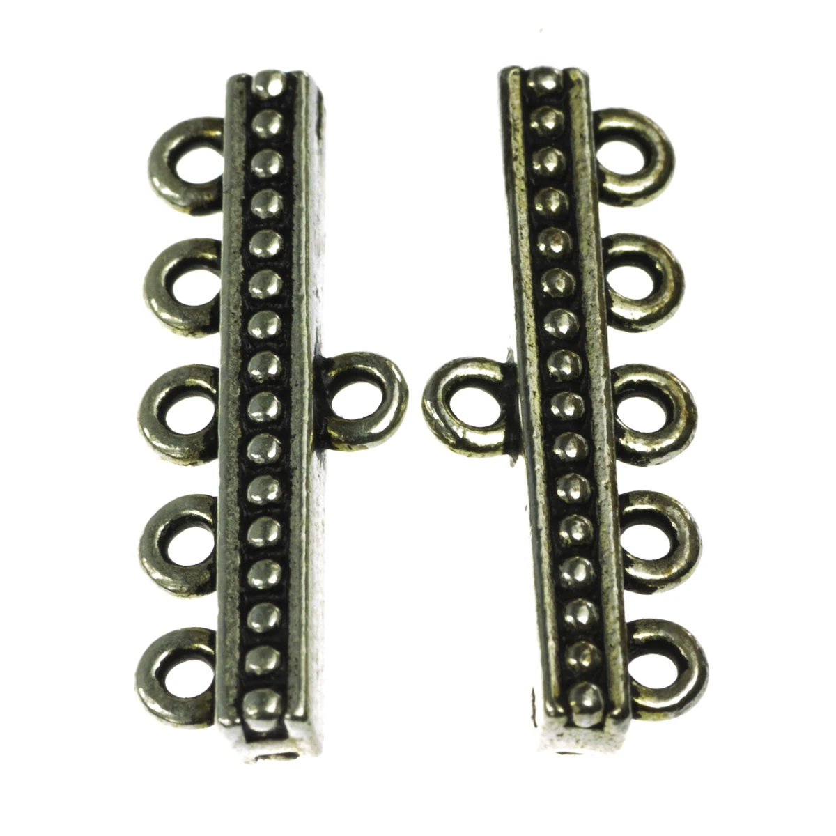 Inchizatori, terminatii lant, conuri - Terminatii lant (sirag) multisir, aliaj placat argint antichizat, 16x5 mm, gros. 3.5 mm, orif. 1 mm