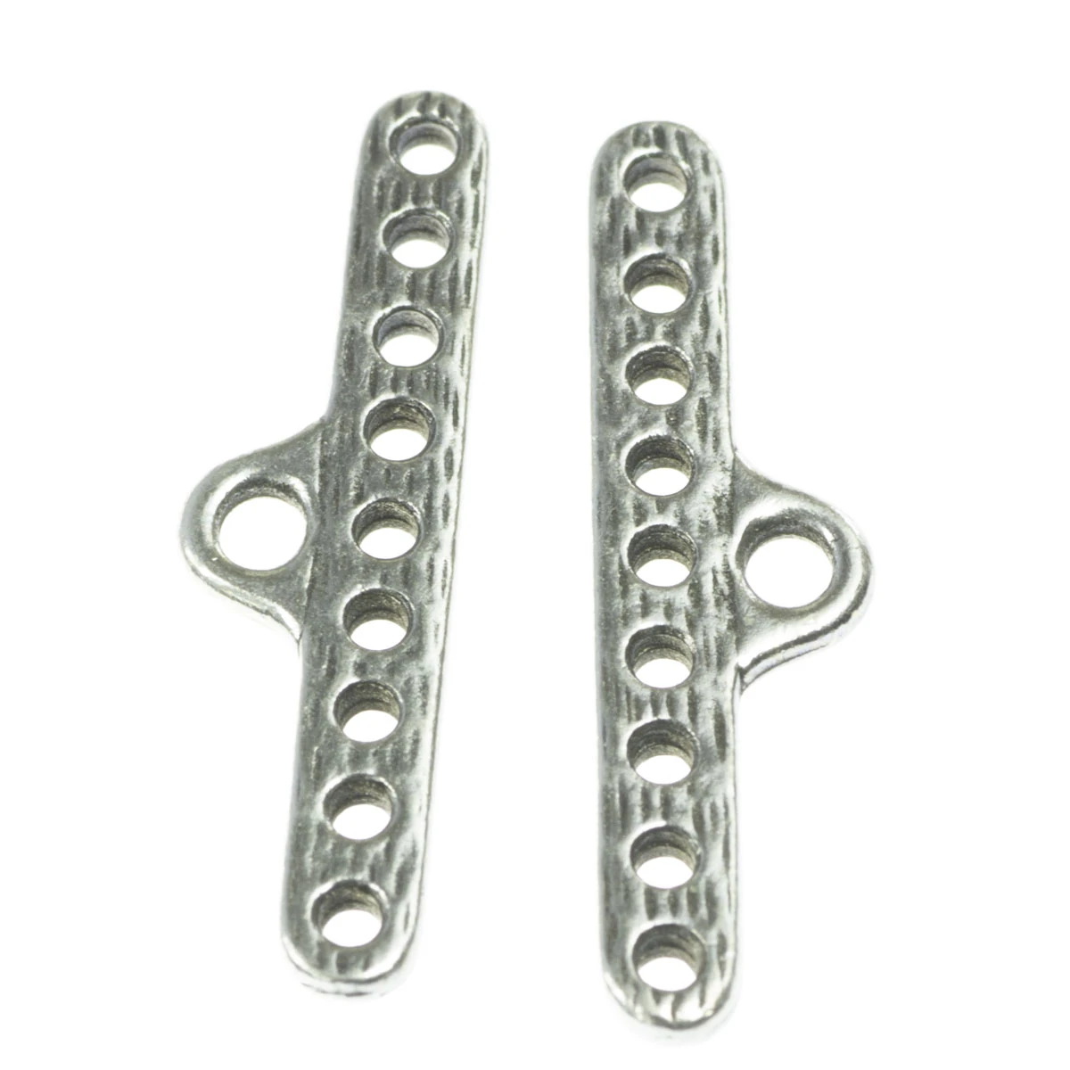 Inchizatori, terminatii lant, conuri - Terminatii lant (sirag) multisir texturat, aliaj placat argint antichizat, 28x4 mm, gros. 2 mm, orif. 1 mm