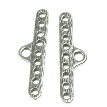Accesorii metalice - Terminatii lant (sirag) multisir texturat, aliaj placat argint antichizat, 28x4 mm, gros. 2 mm, orif. 1 mm